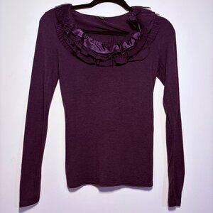 Ann Taylor Purple Long Sleeve Top with Ruffle Collar XS